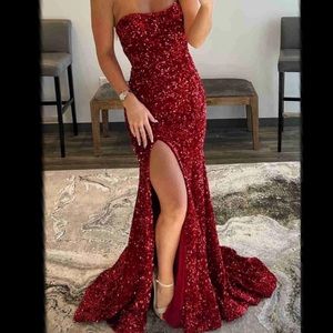 Never worn red sequin strappless dress